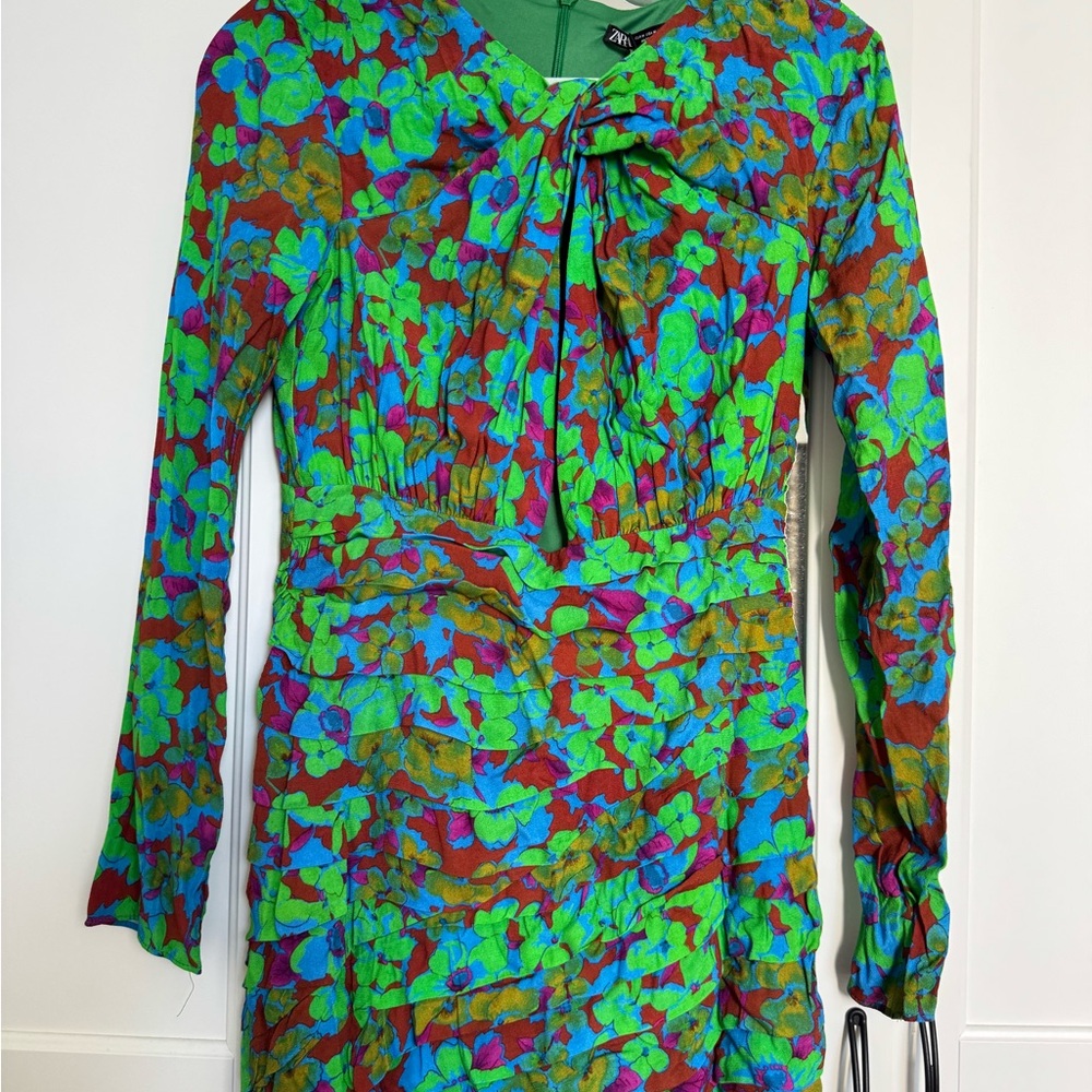 Zara Green Floral Pattern Dress